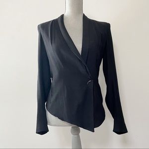 Helmut Lang blazer black colour draped asymmetrical jacket, one button front